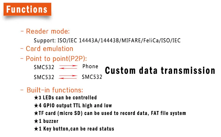 Бесплатная доставка SMC532 NFC модуль/R/W NFC карта/P2P с телефоном/libnfc/llcp/ISO/IEC 1443A/B s50/felicard/