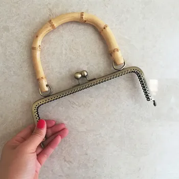 

1 piece 20 cm antique brass with bamboo bag handle diy handbag accessories wholesale wallet frame purse obag hanger drop ship