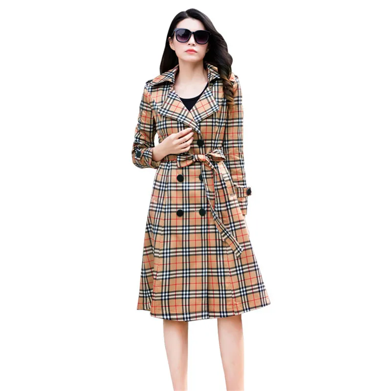 Mince 2019 Plaid Survêtement À Élégant Mode Nouvelle Femmes Grande No746 Trench Taille Femelle Color Automne Coupe Manteau Boutonnage Double Photo vent ZYfppWqEw