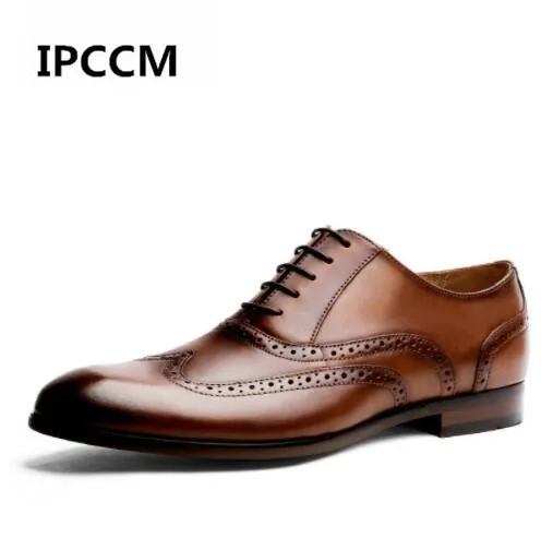 

IPCCM High-quality Leather Shoes Business Lace-up Pointed Toe Stylish and Comfortable Dress Men Toe Microfiber Flats