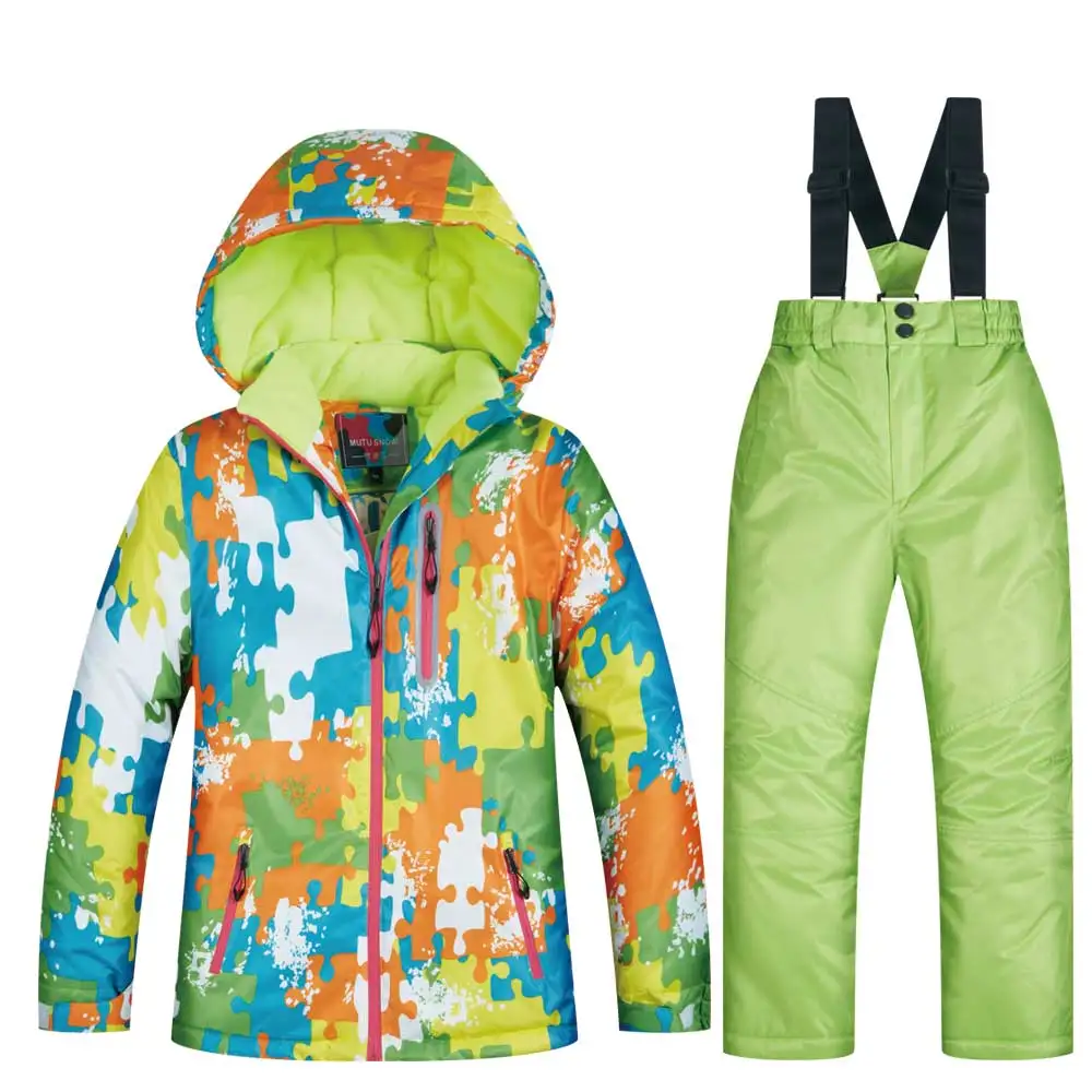 Детский лыжный костюм высокого качества; очень теплая лыжная куртка для мальчиков и девочек; комплект со штанами; Водонепроницаемая Куртка для сноуборда; зимний детский лыжный костюм - Цвет: LZYRT GREEN
