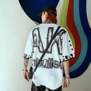 

Men's Short-sleeved 2019 New Hong Kong Style Hip-hop Loose Oversize Glove Printing T-shirt Male Tee