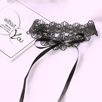 

Women Vintage Hollow Out Floral Lace Thick Chocker Necklace Stretchy Gothic Neck Collar With Ribbon Nightwear Lingerie Party W77
