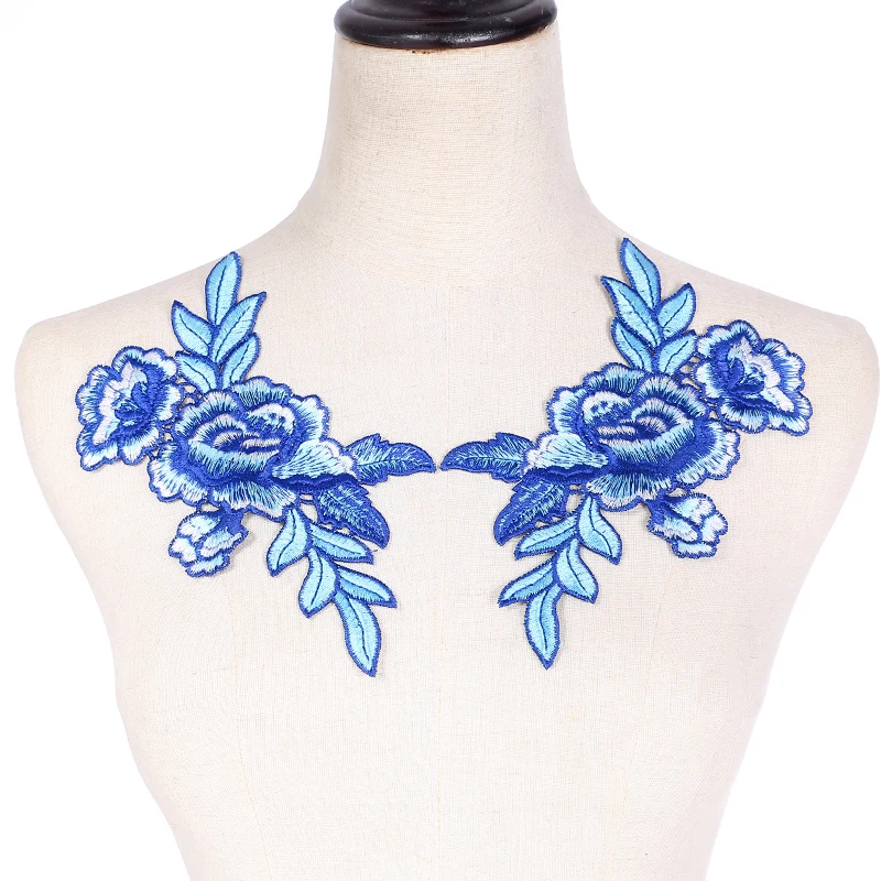 Синий цветок блесток тела вышивка декольте кружева аппликация отделка воротник для вечернее платье Шитье DIY Скрапбукинг