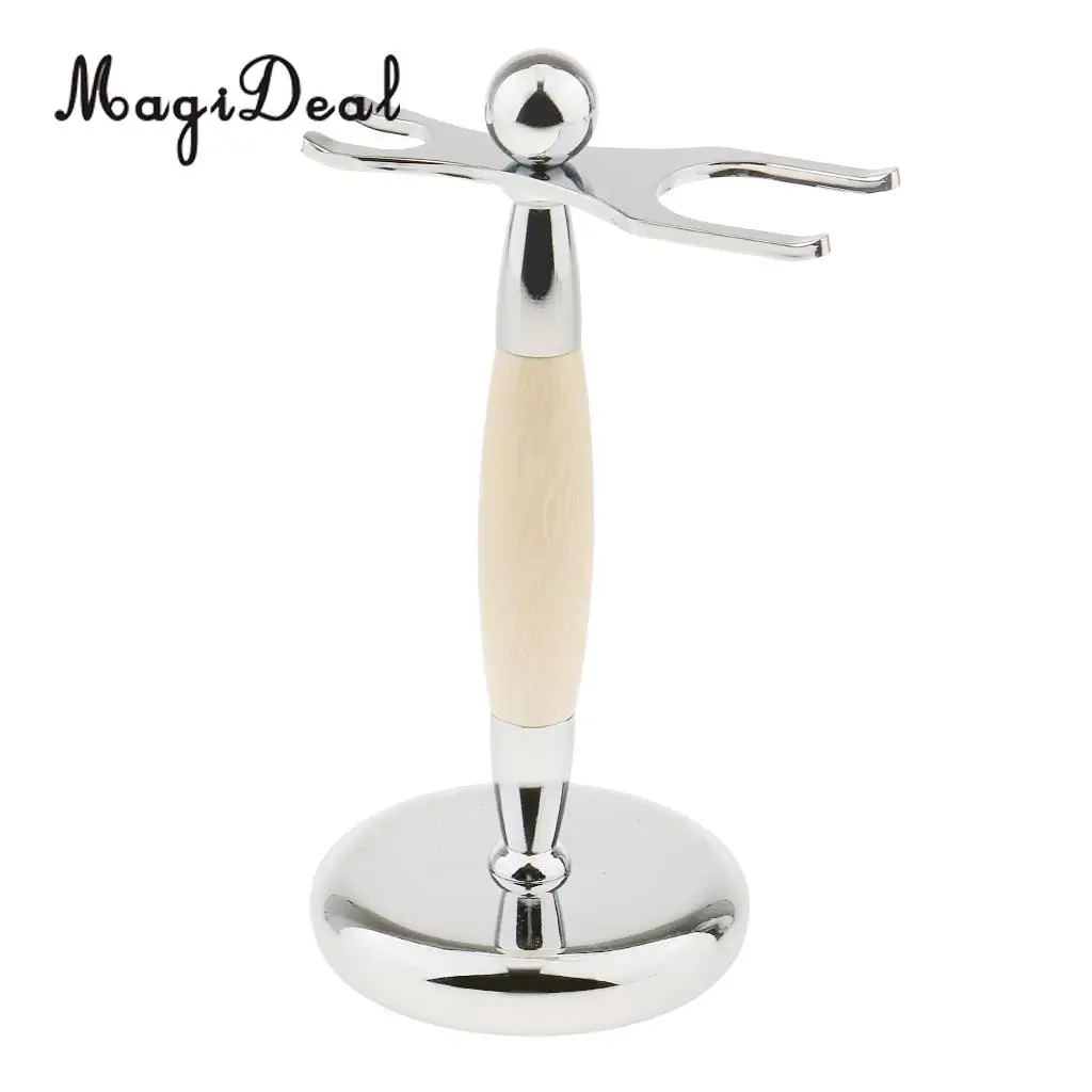 MagiDeal Men Barber Alloy Shaving Brush Safety Razor Holder Rack Stand 2 Prongs salon shaving tool Brush Holder