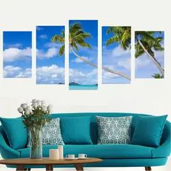 Красивый плакат изображение кокосовой пальмы солнце пляж спрей живопись на Ткань ткань Высокое разрешение холст спандекса для Спальня
