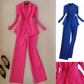Suit women new fashion one button suit pants two-piece fashion slim long-sleeved small suit straight wide-leg pants suit women pants pants summer seven sleeved suit suit male korean version of the slim fashion hair stylist trend leisure suit two piece