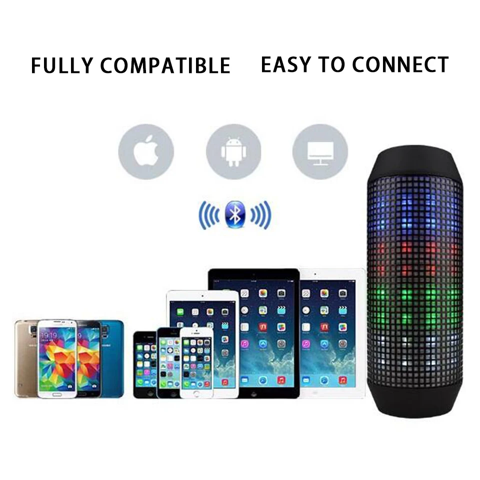 

Wireless Bluetooth Speaker LED Fflashlight 3.55mm AUX Audio Cable Subwoofer Bluetooth Column Sound Box Speakerphone USB Speaker