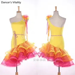 Латинский Танцы платье Для женщин высокого качества индивидуальный заказ Танго румба Samba ча-ча латинская желтый Латинской Конкурс