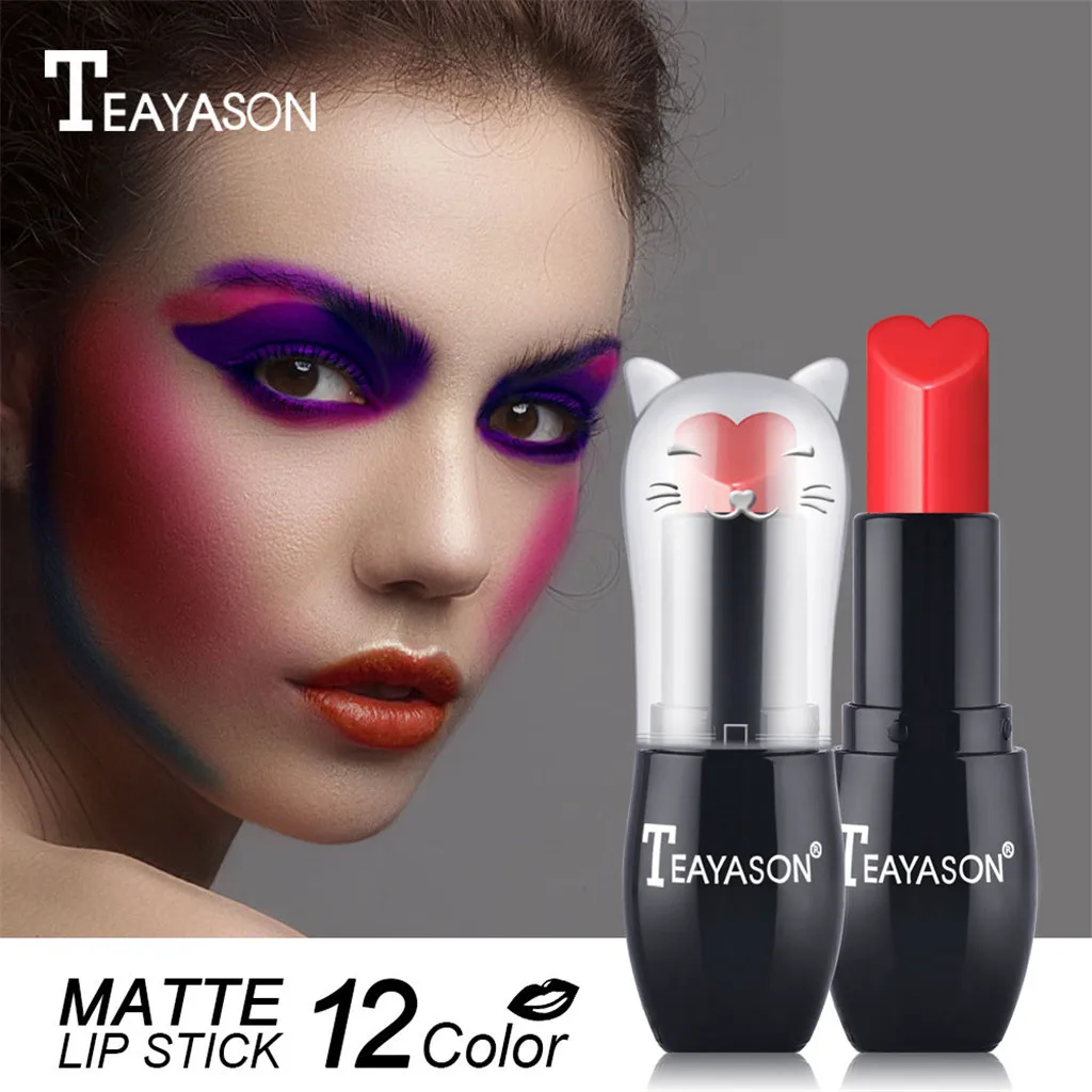 

12 color lipstick Cosmetic Matte And Pumpkin Color Bean Paste Lip Solid Gloss Lipstick Long Last Cosmetics rossetto impermeabile