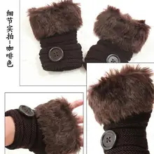 120 пар/лот вязанные перчатки с искусственным кроличьим мехом и большими пуговицами