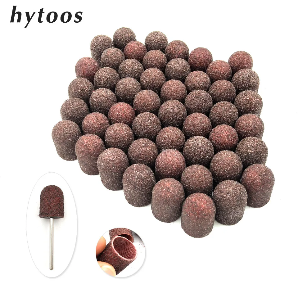 

50Pcs 13*19mm Brown Textile Sanding Caps With Grip Pedicure Care Tool Foot Cuticle Polishing Sand Block Nail Drill Accessories