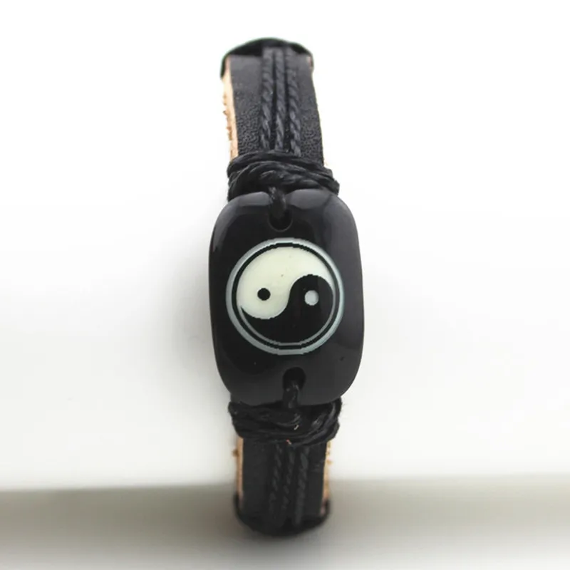 Крутые мужские и женские кожаные браслеты Tai Chi Yin Yang из даосизма, регулируемый браслет из пеньковой веревки, подарок yb08