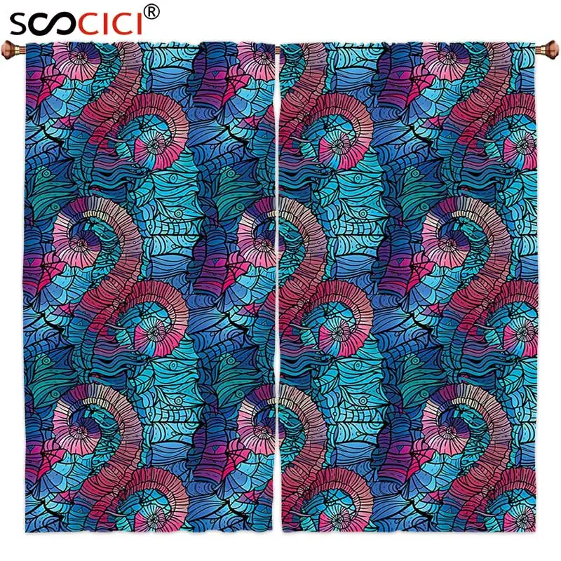 

Window Curtains Treatments 2 Panels,Ombre Mosaic Shaped Shell like Swirls Ocean Deep Sea Inspired Art Image Light Blue and Lilac