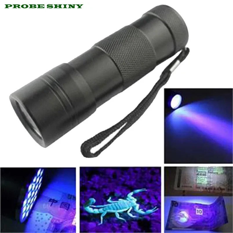 

HOT!!! Black Mini Aluminum UV ULTRA VIOLET Torch 12LED FLASHLIGHT BLACKLIGHT Light Free Shipping #NN01