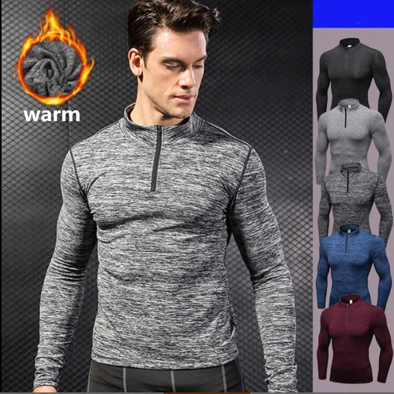 

Winter plus PRO men's fitness running training Gym long sleeved elastic tight collar sweater