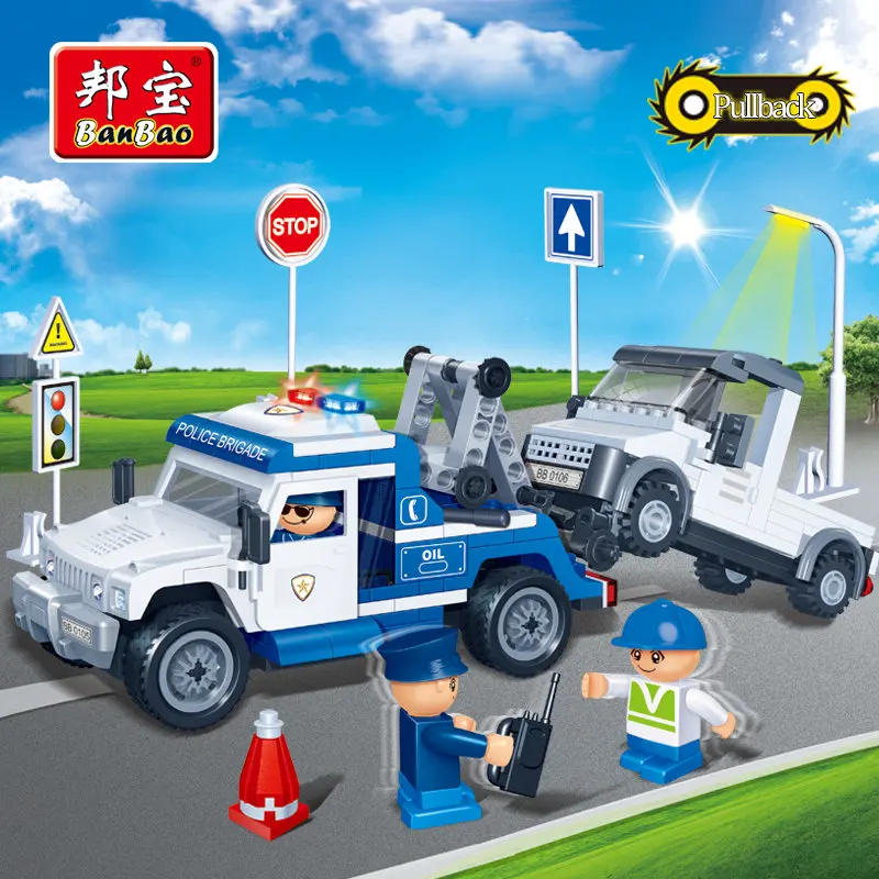 

Police Educational Building Blocks Toys For Children City Cop Heros Cars Truck Pullback Stickers