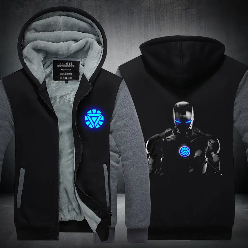 Fans Wear Unisex Winter Iron Man At Night Cosplay Costume Casual Coat Polyester Hoodie with Pocket