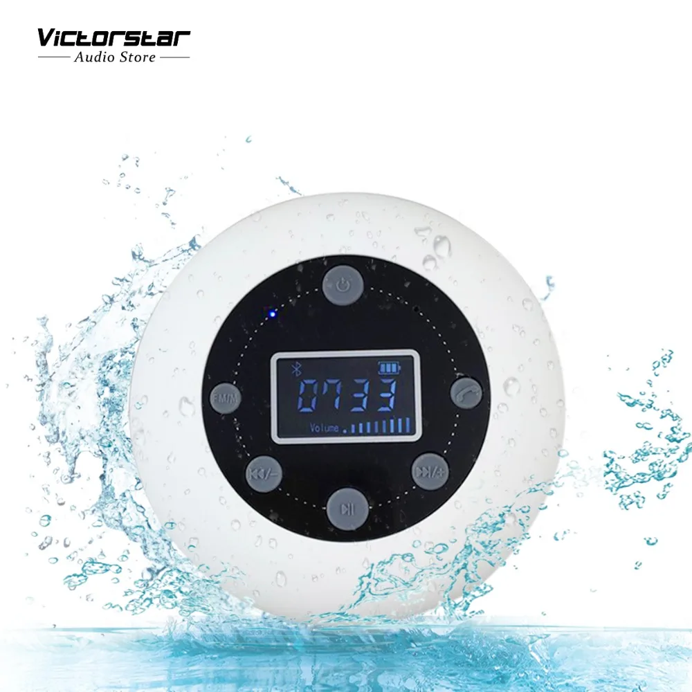 

Shower Bluetooth Speaker IPX4 Waterproof with Suction Cup, LCD Display, Built-in Mic, FM Radio, 1000mAh Reachargeable Battery