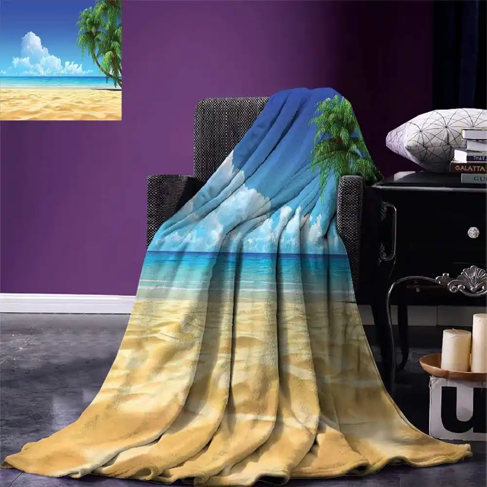 Ocean Throw Blanket Palm Tree Leaves On Golden Tropical Sand Beach Decor Sea Landscape Graphic Print Warm Fleece Blanket For Bed Blankets Aliexpress