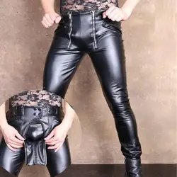 Обтягивающие эластичные брюки из искусственной кожи в стиле панк; узкие брюки с открытой промежностью; Эротическое нижнее белье; Клубная