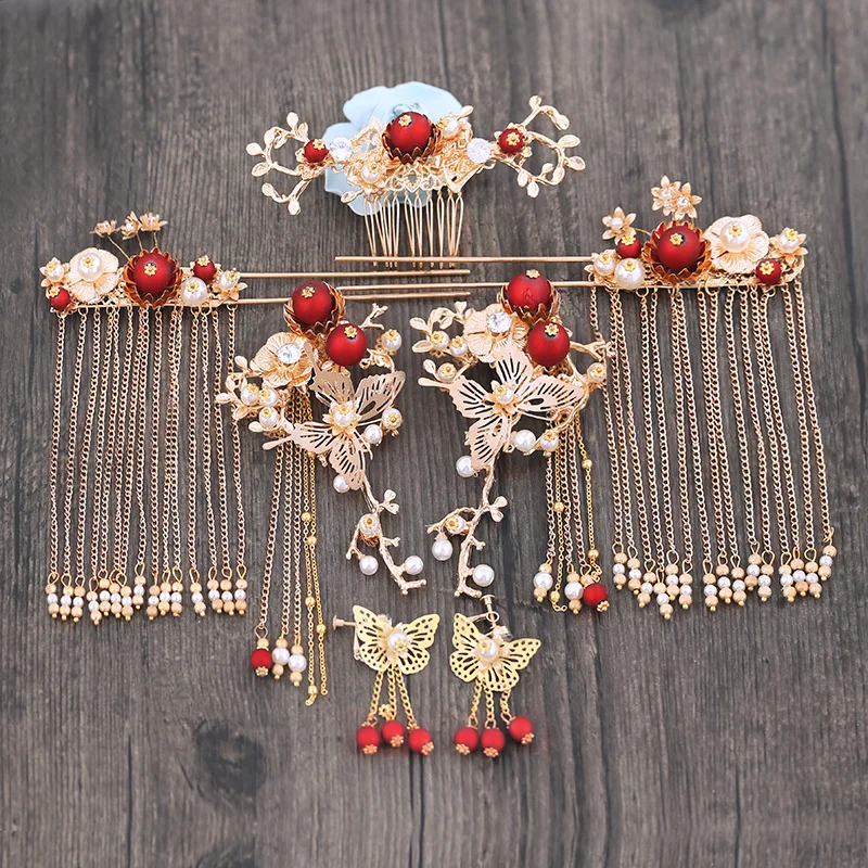 

Brides costume headgear cheongsam Chinese style Phoenix crown step swing suit wedding hear wear accessories.