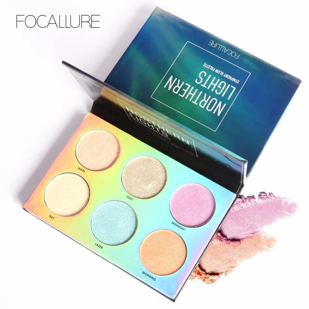 Focallure 6 Colors Shimmer Highlighter Palette Glitter Face Contouring Illuminator Waterproof