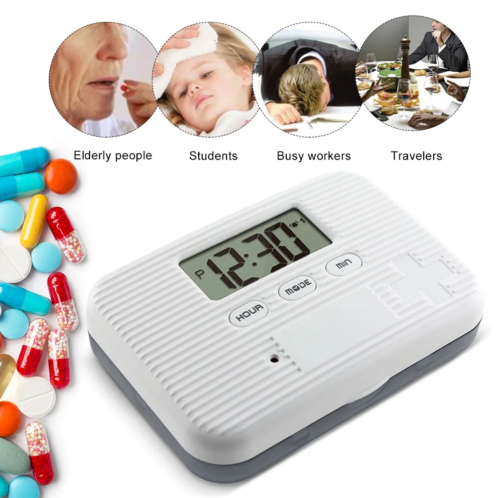 6 Girds Pill Organizer Case Медицина диспенсер разветвитель электронный таймер пылезащитный
