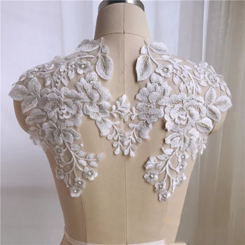 

1Pair Flower Embroidered Lace Patches For Wedding/Evening Dress Sewing On Garment Applique Diy Decoration Clothes Patch