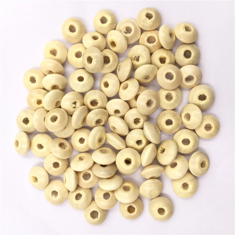 

Popular DIY Wood Flat Round Beads Loose Spacer Charms Handmade Jewelry Findings Wood Color Kids Beads 100Pcs/Lot 6*11mm