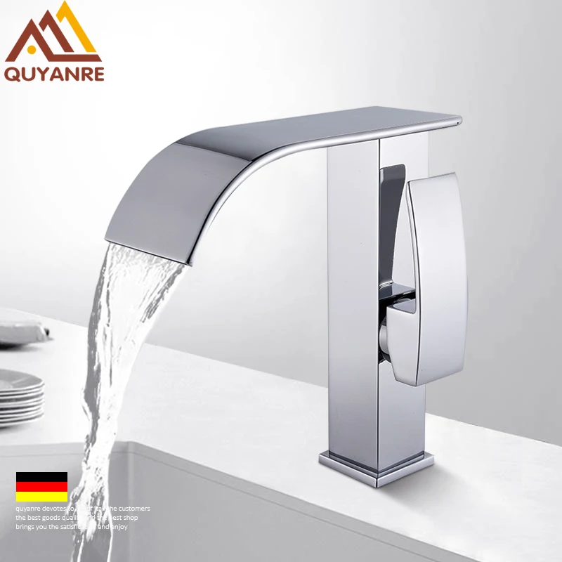 quyanre wanfan gappo waterfall basin faucet single handle mixer tap with waterfall spout deck mounted bathroom shower faucet