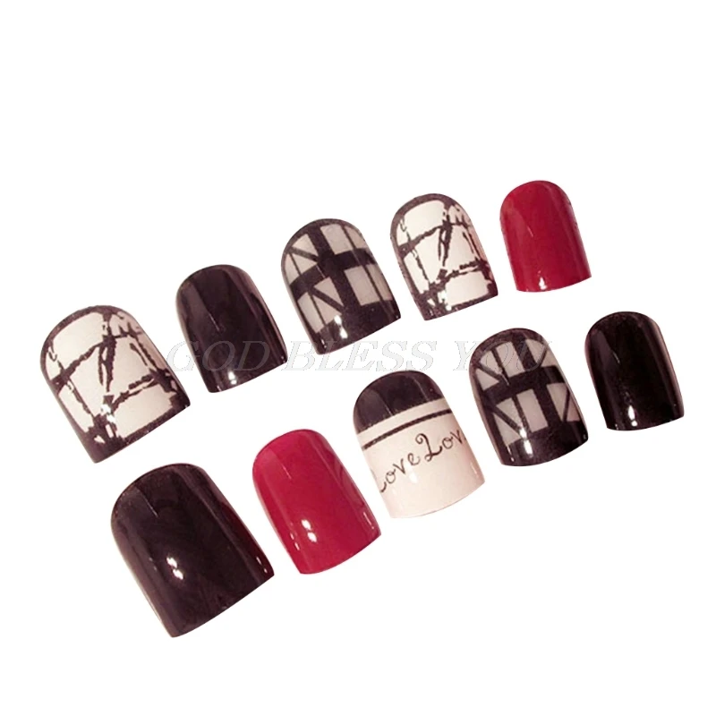 

24pcs/SET Acrylic Design False French Nails Full Nail Tips Fake Art Cover Manicure