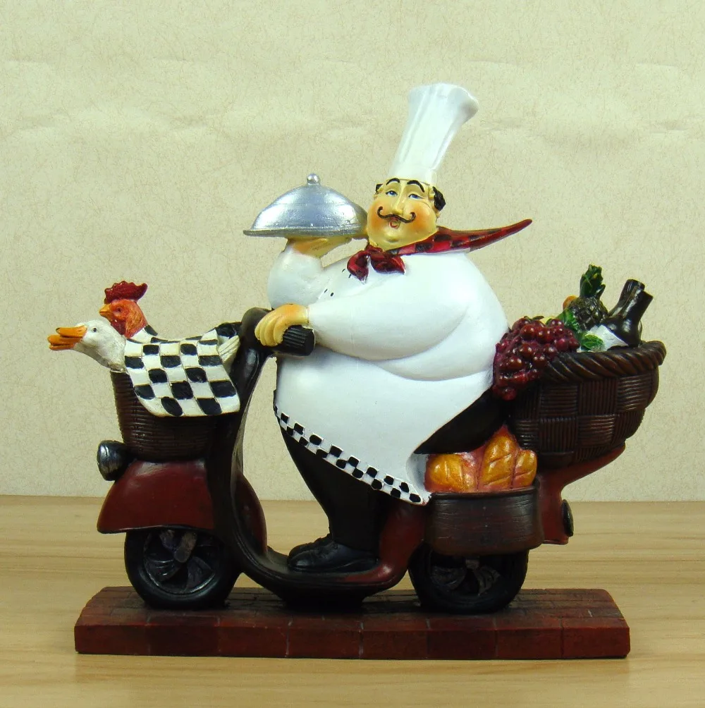 

Amusing Village Motorbike Chef Figurine Handmade Resin Cook Cuisine Ornament Craft Accessories for Restaurant and Home Decor
