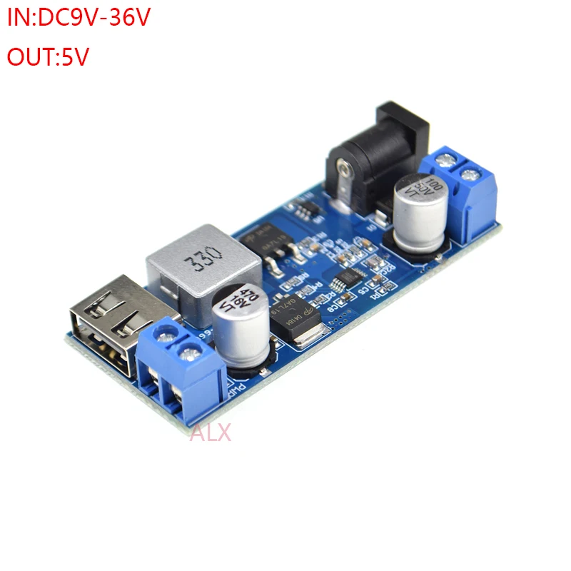 

5A DC-DC 9V 12V 24V TO 5V step-down Voltage regulator power supply module board Buck Converter with usb out for phone Charging