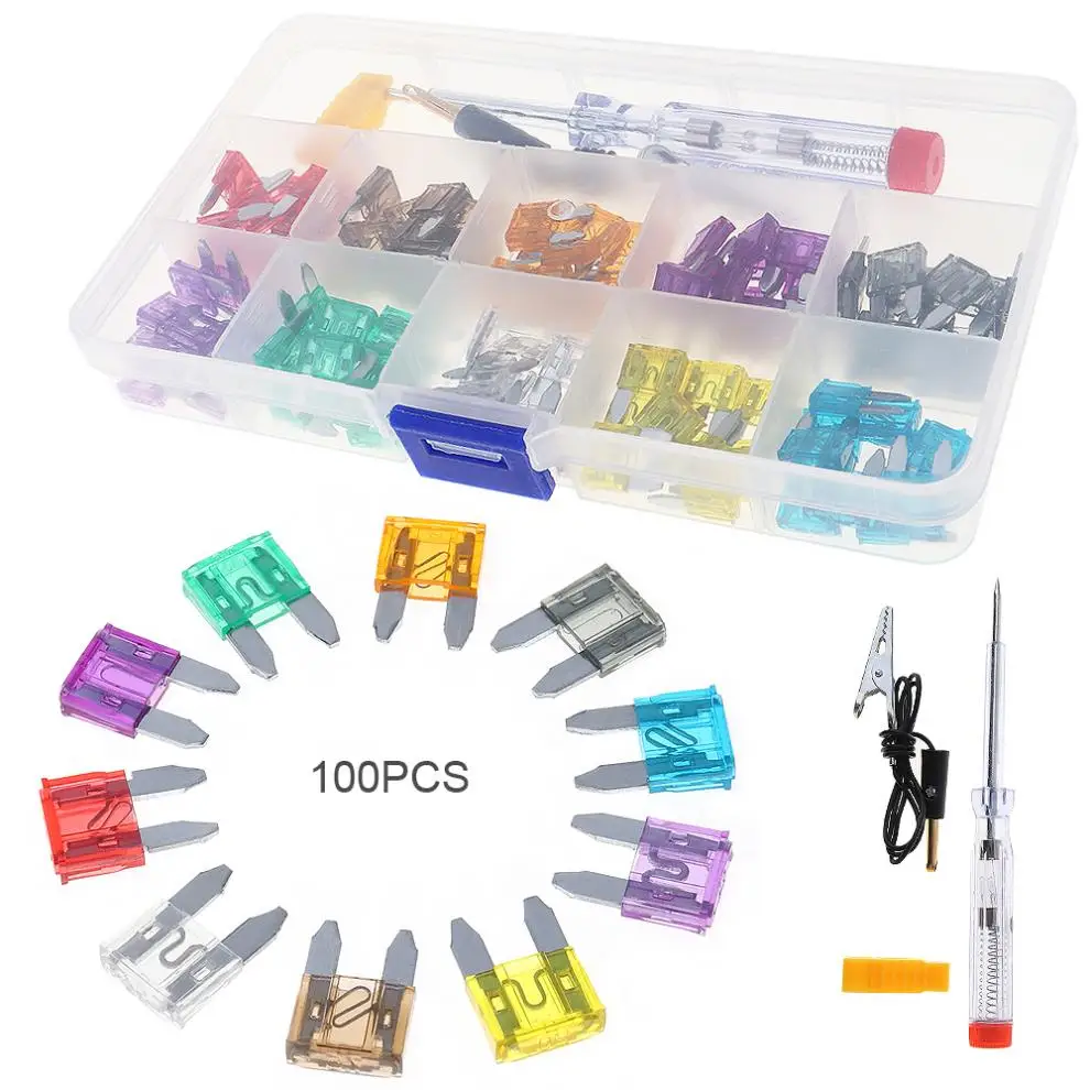 100pcs Small Auto Automotive Car Fuse Plugs Blade Fuse Box Tools