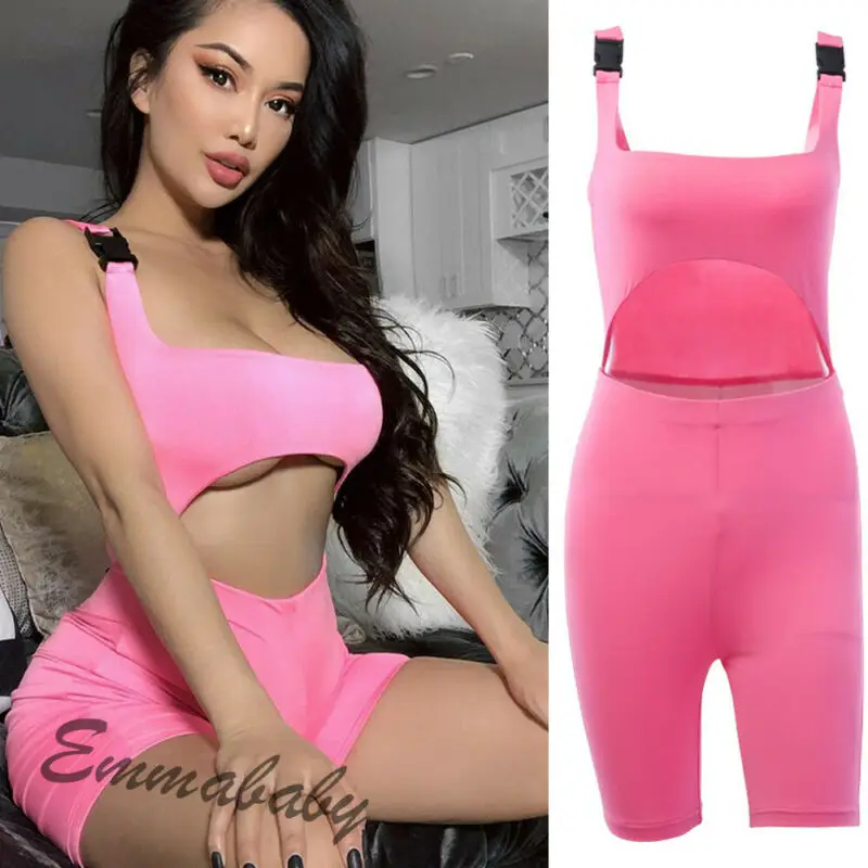 

Women's Fitness Yoga Leggings Jumpsuit Romper Sports Gym Bodysuit Short Pants