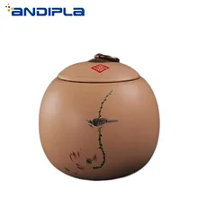 Винтаж грубая Керамическая пиала Caddy лотосы ручной росписи контейнеры для чая круговой Чай Кэдди Керамика чайный, кофейный набор канистра орех, конфета банку