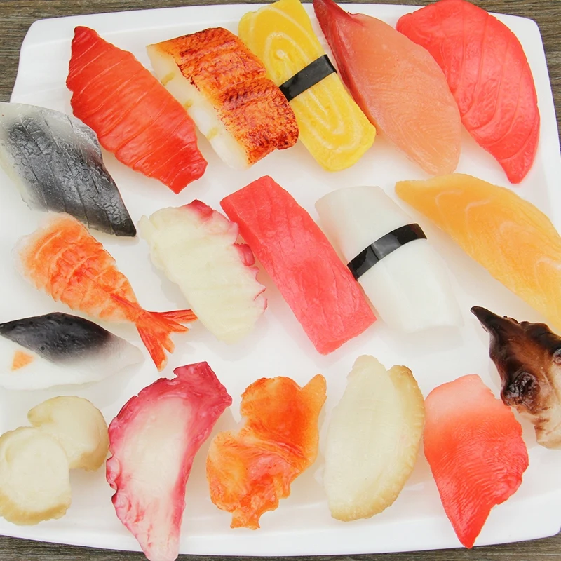 Искусственные украшения продукты цвет ПВХ имитация японской кухни Лосось Креветки суши модель бутафория для украшения 17 шт./компл