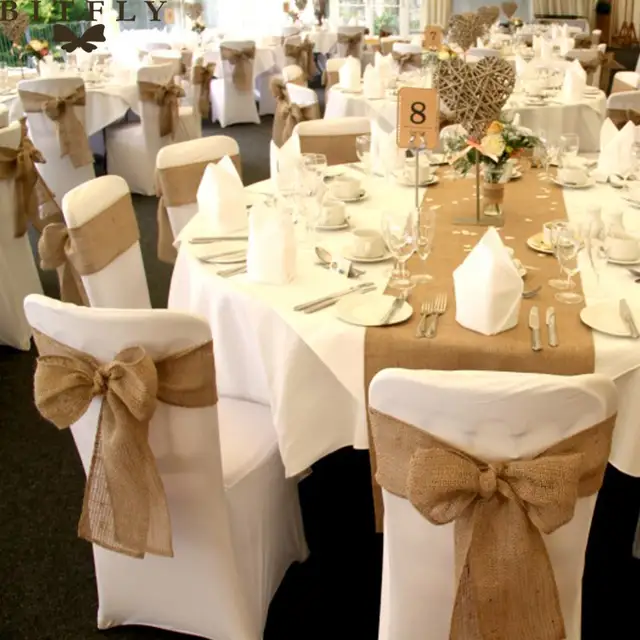 Online Shop Rustic Wedding Decoration Burlap Table Runner Chair