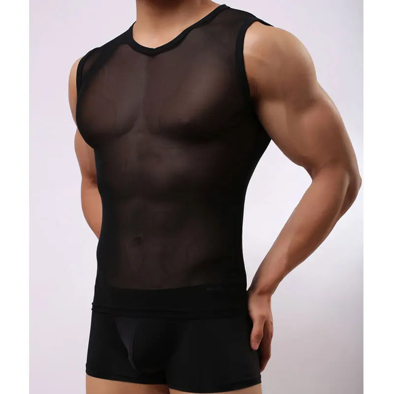 Men/'s Stretch See-through Mesh Vest Underwear Slim Fit Muscle Tank Top Vest