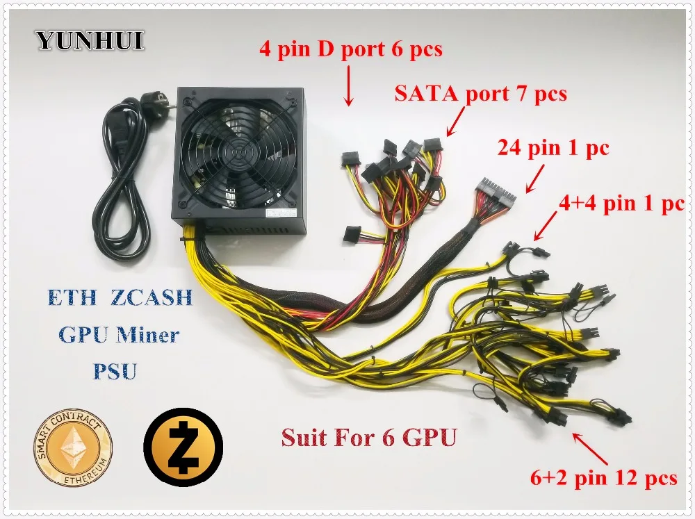 ETH ZCASH MINER источник питания 1800 Вт 12 В 150А(с кабелем питания) подходит для шахтера R9 380/390 RX 470/480 RX 570/580 6 GPU карт