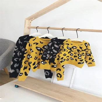 

Girls Leopard Pattern Sweaters for Family Matching Clothes Mom Son Outfits Winter Spring Mother and Baby Daughter Clothes Shirts