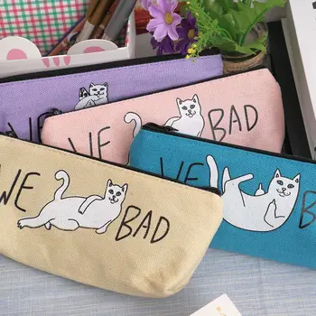 

Funny Cat Pencil Case Canvas Pencil Case Kids Gfit Makeup Brush Holder Bags HOT