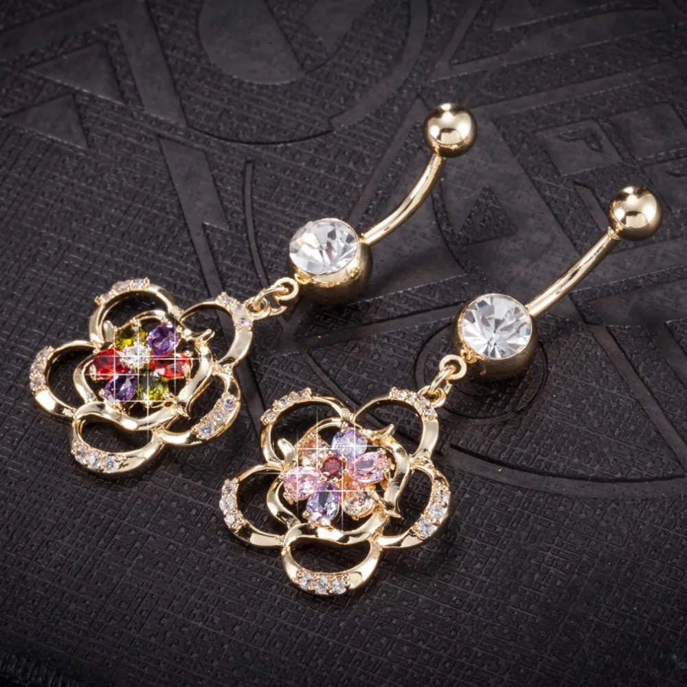 Sexy Hollow Multicolor Leaf Navel Rings Fake Piercing Fine Petal Body
