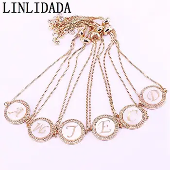 

10Pcs Clear Cubic Zirconia Micro Pave Shell Alphabets Connector Bracelets,Gold Color Intitial Letter Charm Bracelets