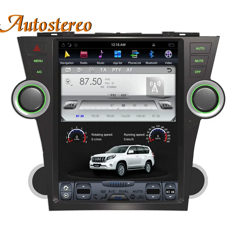 Android 7 Tesla стиль автомобиля нет dvd-плеер gps навигация для Toyota Highlander 2007-2013 радио магнитофон головное устройство мультимедиа