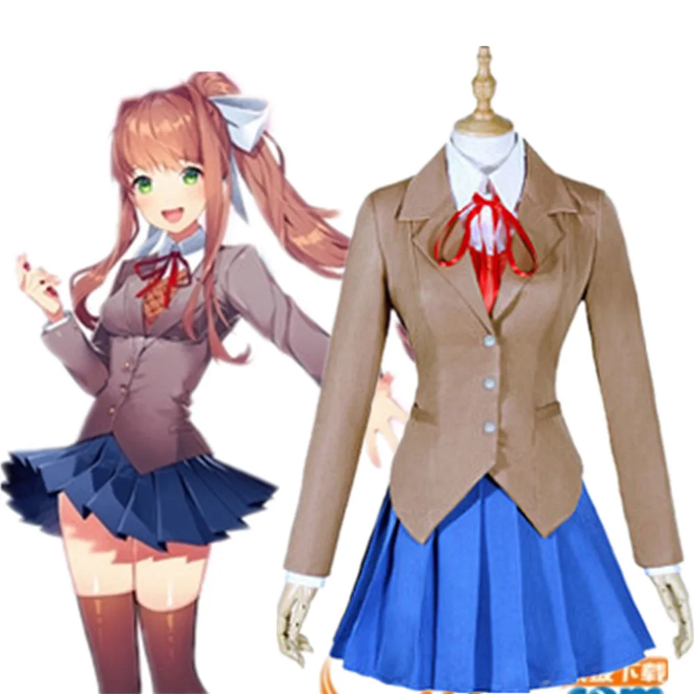 Doki литература клуб Моника Косплей Sayori Yuri Natsuki Костюм Школьная Униформа Женский