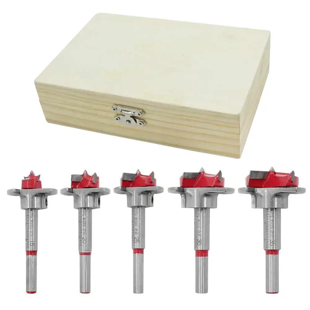 5PCS wooden box 5 шт. сверло форстнера для дерева сверло самоцентрирующееся отверстие пилы Резак Деревообрабатывающие инструменты набор 15 мм 20 мм 25 мм 30 мм 35 мм с прецизионной шкалой - Цвет: 5PCS wooden box