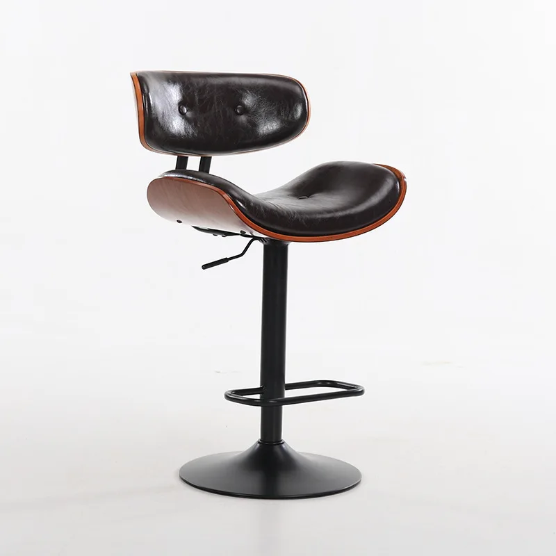 

Retro Lifted Bar Chair with Wooden Backrest Rotated PU Seat Leisure High Stool Ergonomic Multi-function Front Desk Bar Stool