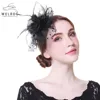 WELROG chapeau Fedora pour femmes | Fascinateur Royal, course de mariage, Cocktail Sinamay, femme, voile maille, chapeau de fête ► Photo 1/6
